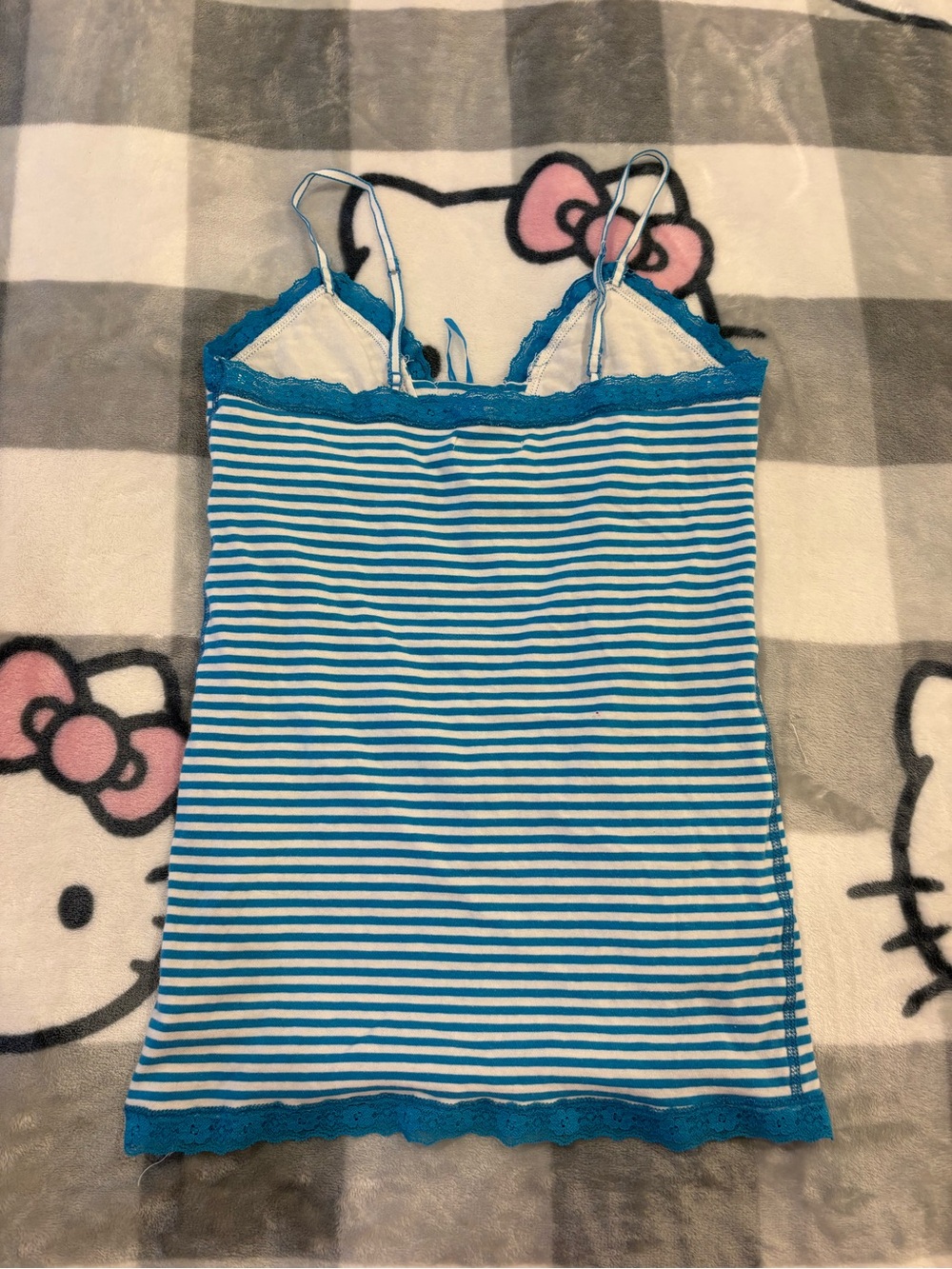 American Eagle Y2K Blue & White Striped Lace Cami Tank Top - Picture 8 of 8